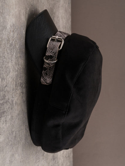 Black Gothic Snakeskin Pattern Buckle Design Beret Hat