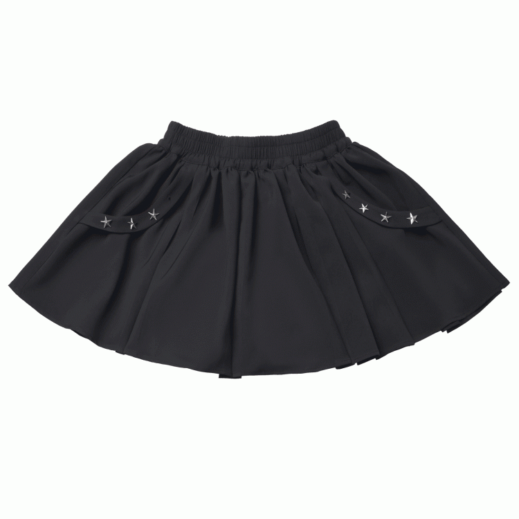 Black Elastic Waist Star Studs Skirt Long/Short Version