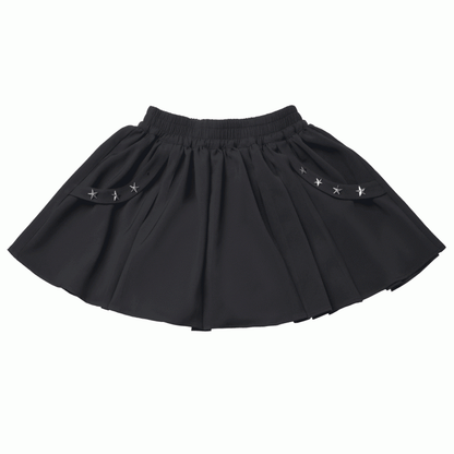 Black Elastic Waist Star Studs Skirt Long/Short Version