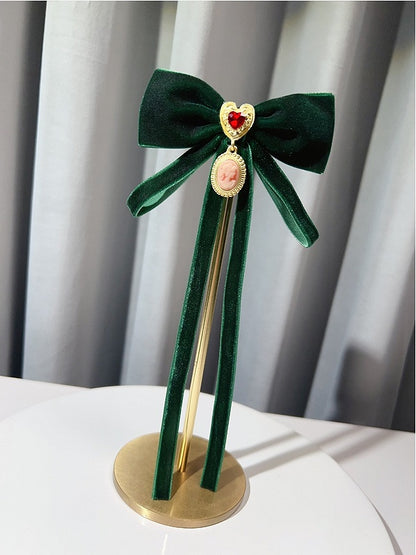 Red/Black/Green Preppy Style Accessory Charm Heart Decorated Bow Tie