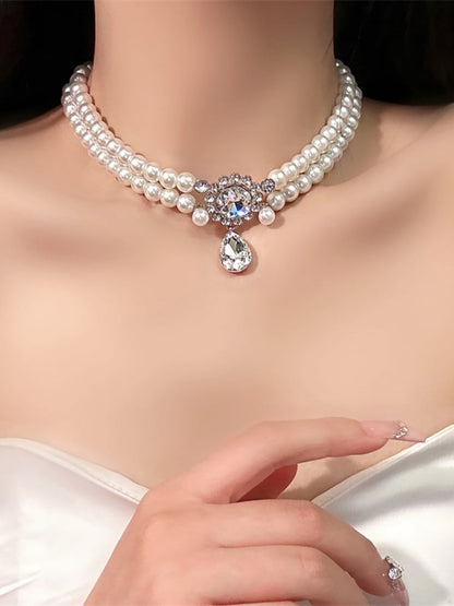 Rhinestone Pendant Vintage Southern Belles White Beads Choker