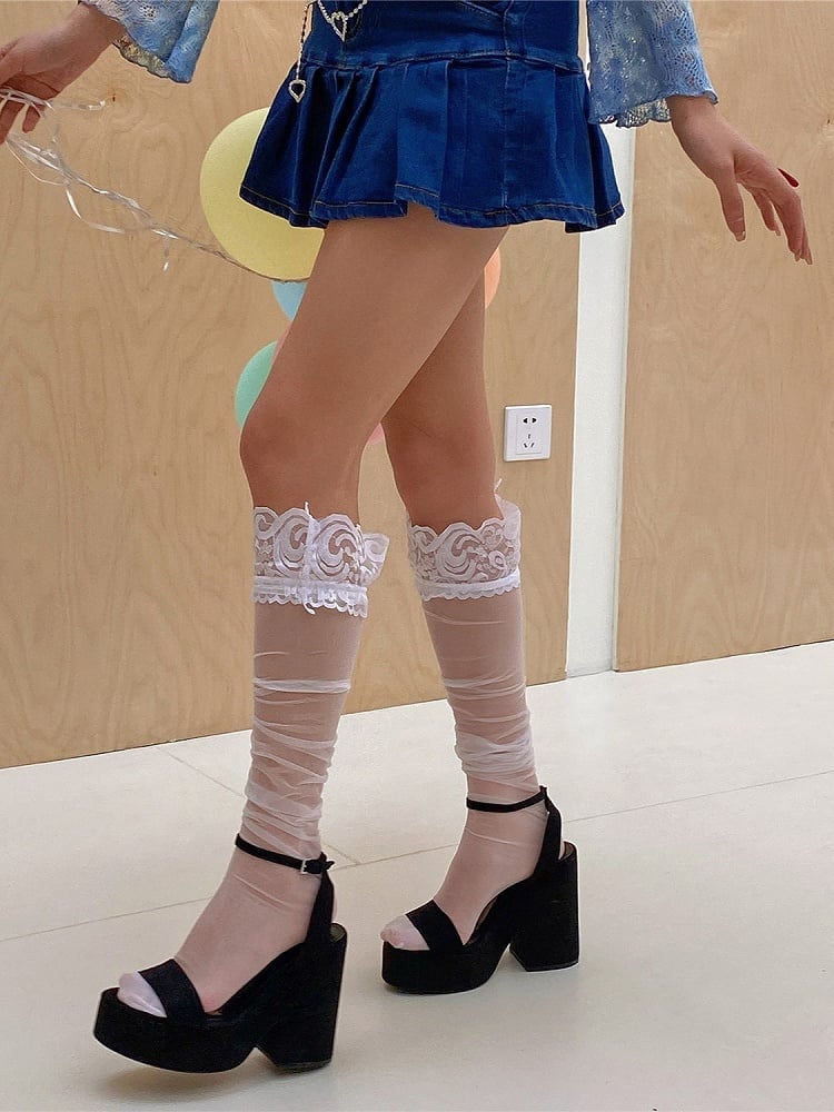 11 Color Options Lace Detail Sheer Stockings