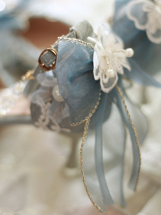 Blue Detachable Chains Pointed Toe Hime Lolita High Heels