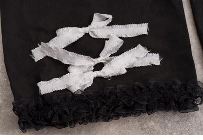 Pins and Studs Decorated Black and White Bowknots Gothic Leg Warmers