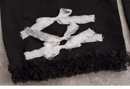 Pins and Studs Decorated Black and White Bowknots Gothic Leg Warmers