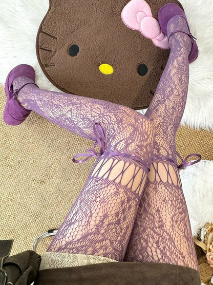 6 Color Options Y2K Self-tie Straps Hollow-out Design Tights