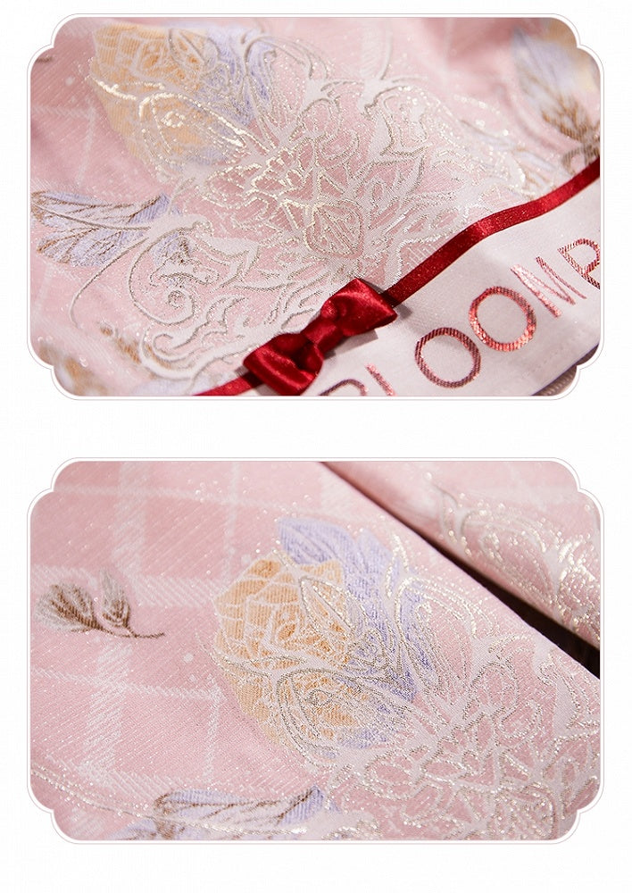 Pink and Red Trimming Lace-up Front Lolita Jumper Skirt