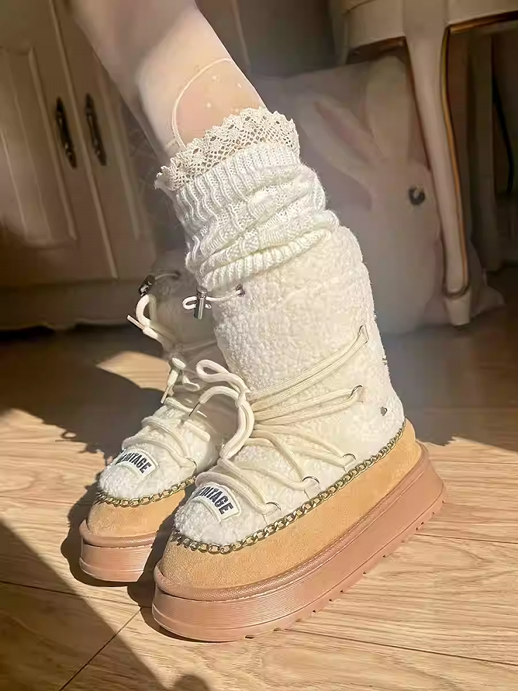 Clearance-Size 37 Camel 4CM Heel Plush Platform Boots