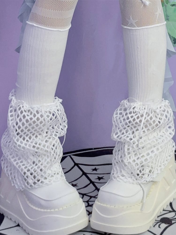 Black/White Y2K Hollow-out Design Bowknot Details Leg Warmers