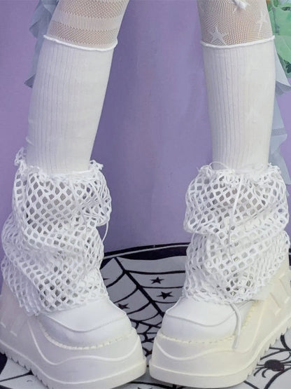 Black/White Y2K Hollow-out Design Bowknot Details Leg Warmers