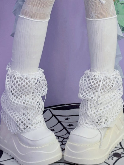 Black/White Y2K Hollow-out Design Bowknot Details Leg Warmers
