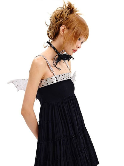 Punk Black/Silver Butterfly PU Waist Belt