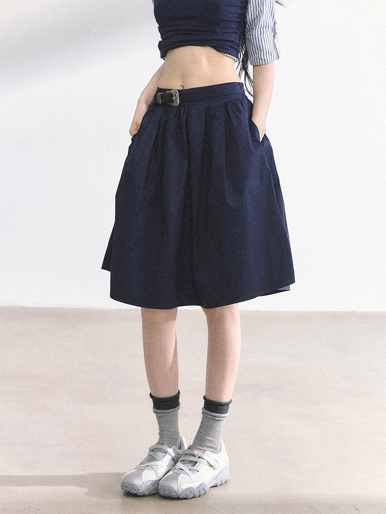 Black/Navy Blue A-line Knee Length Skirt