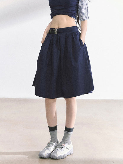 Black/Navy Blue A-line Knee Length Skirt