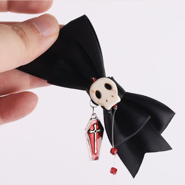 Halloween Gothic Coffin Charm Black Skeleton Bowknot Hairclip