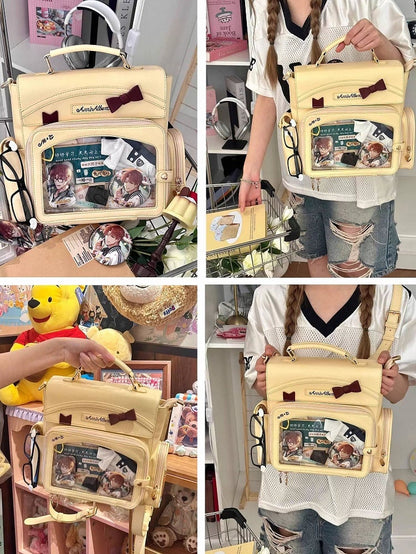 Yellow 2-Way Ita Bag With Transparent Display Window And Bow Detail