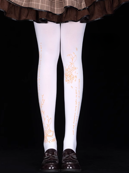 Rosette Print Black/White Lolita Tights
