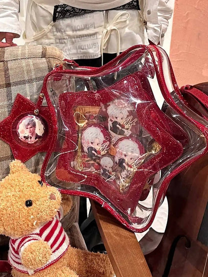 Red PU Star-shaped Ita Bag Set with Detachable Badge Charm
