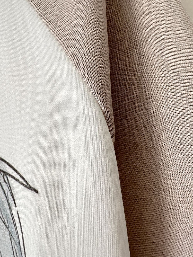 Cartoon Boy Print Khaki and White T-shirt