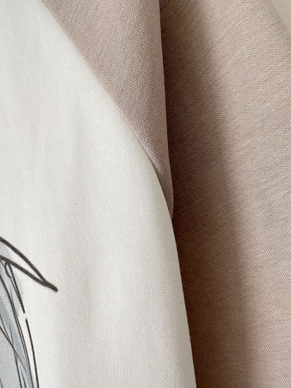 Cartoon Boy Print Khaki and White T-shirt