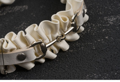 White Gothic Handmade Studs and Pins PU Ruffled KC