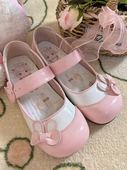 Pink Bunny Ear Bowknot Decorated Bear Buckle Flats