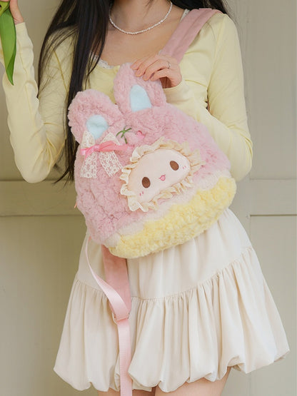 Pink&Yellow Cute Bowknot Decorated Plush Rabbit Backpack