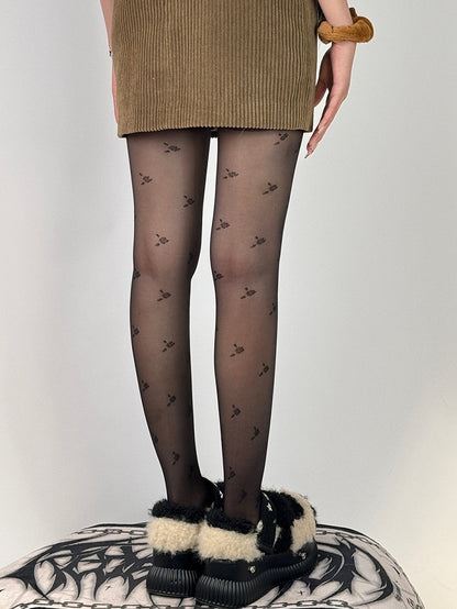 Black/White Floral Pattern Tights