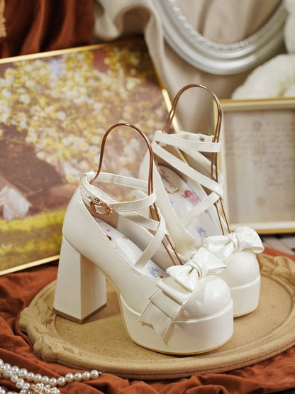 Crisscross Ankle Strap White Bow at Top 11cm High Heels