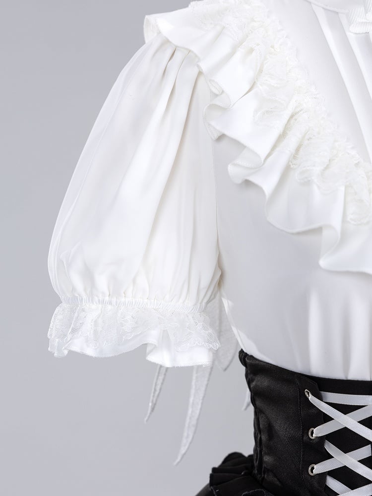 Lace Angel Wings at Back White Short Sleeves Blouse