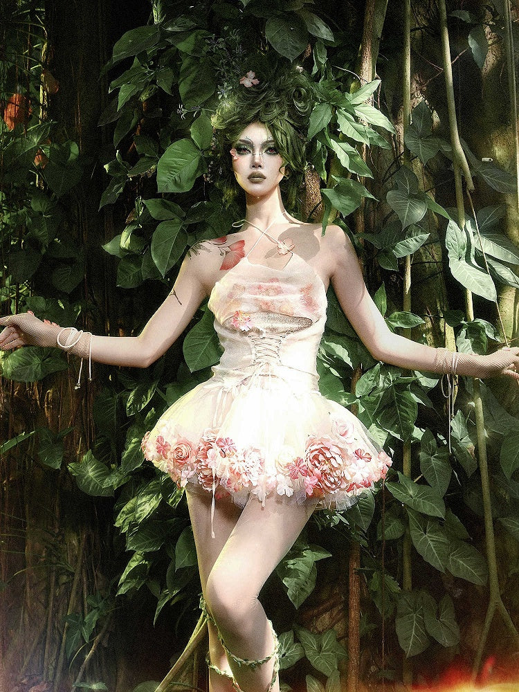 Floral Fairy Cowl Neckline Self-tie Halter Neck Top