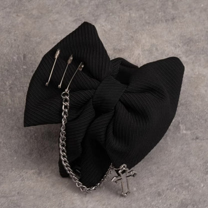 Gothic Cross Chain Decorated Black Bow Claw Clip
