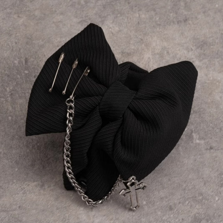 Gothic Cross Chain Decorated Black Bow Claw Clip
