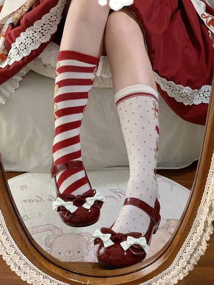 Red Sweet Lolita Low-heel Mary Janes with Bunny Ear Nurse Cap Accent & Bows Decor