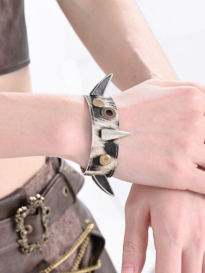 Light Brown Punk Studs Leopard Wristband Bracelet