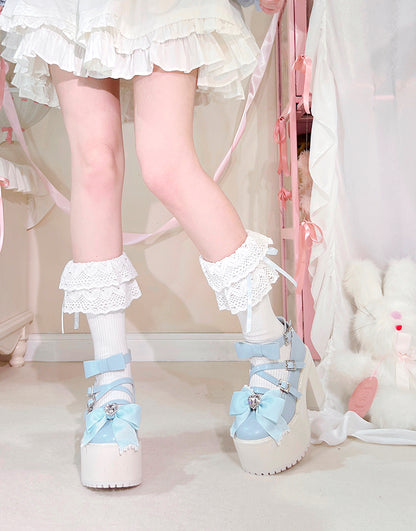 Blue Rhinestone Bowknot Jirai Kei Platform High Heels