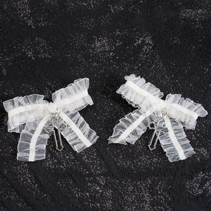 Gothic Cross Detail White Ruffled Bow Hairclips