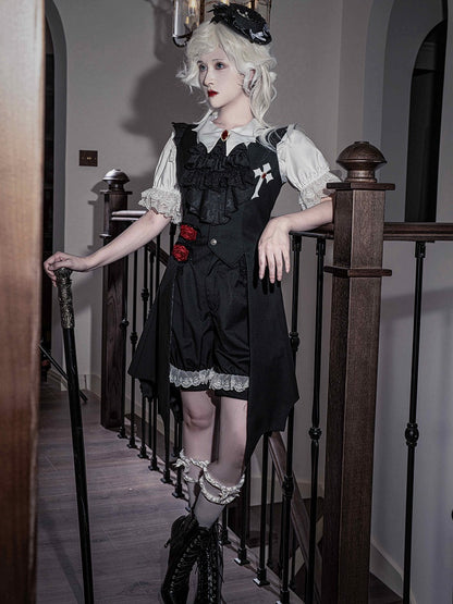 Black Ouji Lolita Gothic Bat Wings Shaped Tail Long Waistcoat
