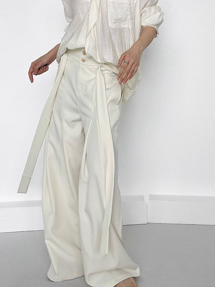 Ouji Lolita Apricot Wide-Leg Pants with Side Ribbons & Two-Button Fly