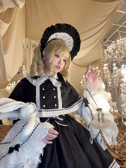 Black Bowknots Decoration White Peter Pan Collar Bell Sleeves Blouse