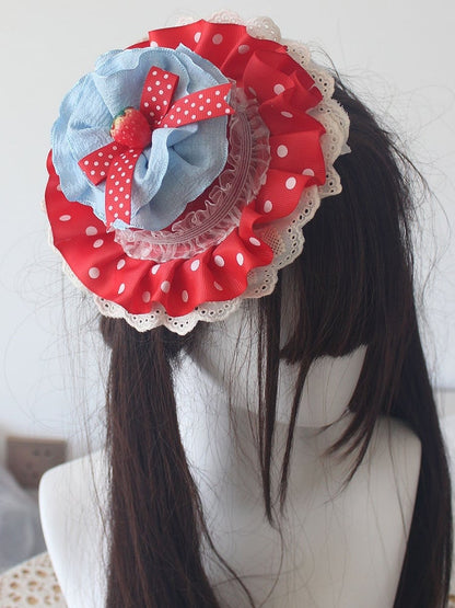 Red Strawberry Decorated Polka-dot Pattern Mini Hat