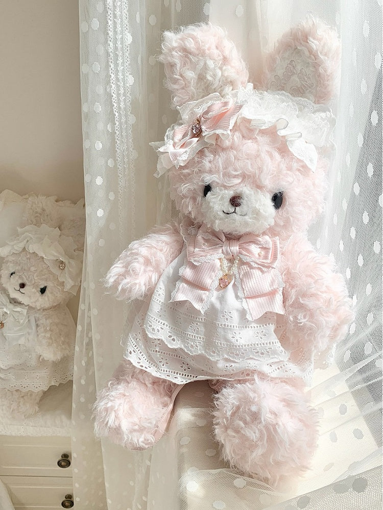 Pink Sweet Lolita Plush Bunny Bag - 3-Way Carry with Detachable Bow & Dress for Bunny