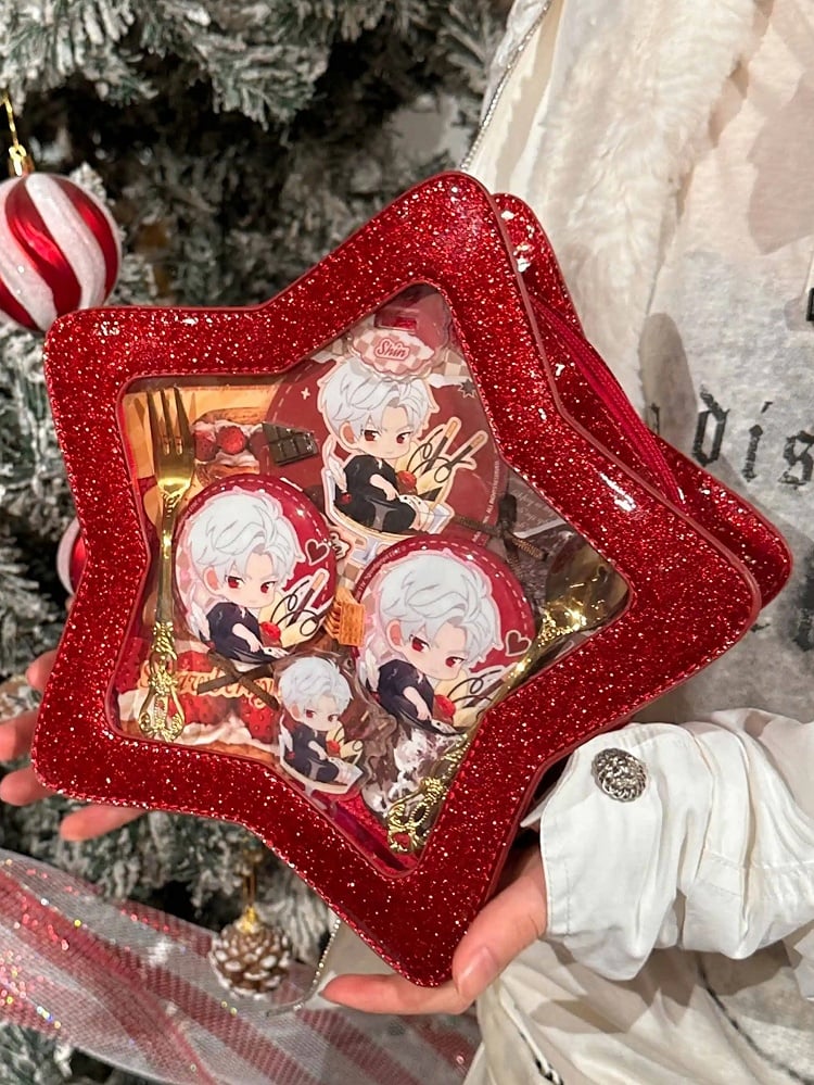 Red PU Star-shaped Ita Bag Set with Detachable Badge Charm