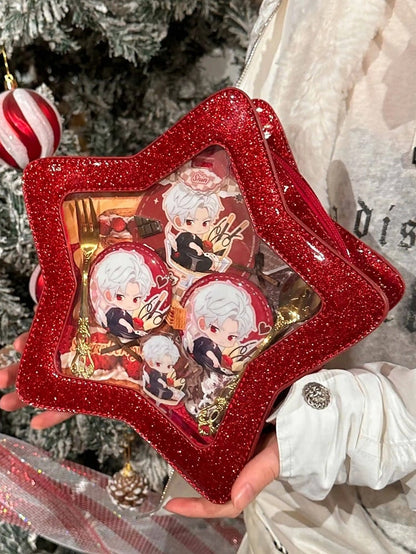 Red PU Star-shaped Ita Bag Set with Detachable Badge Charm
