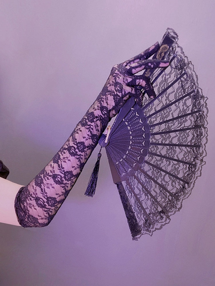 Black/White Cyberpunk Hollow-out Design Lace Gloves