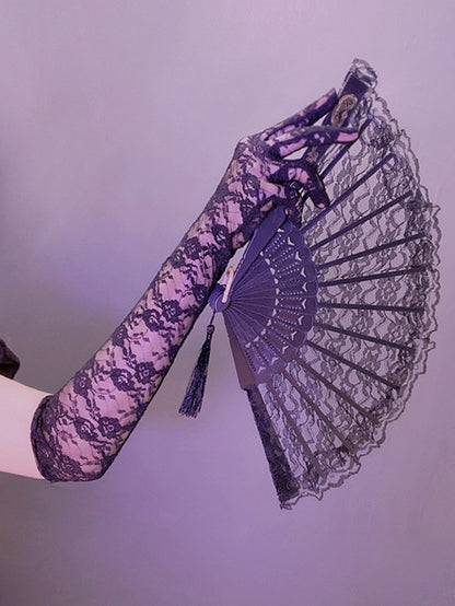 Black/White Cyberpunk Hollow-out Design Lace Gloves