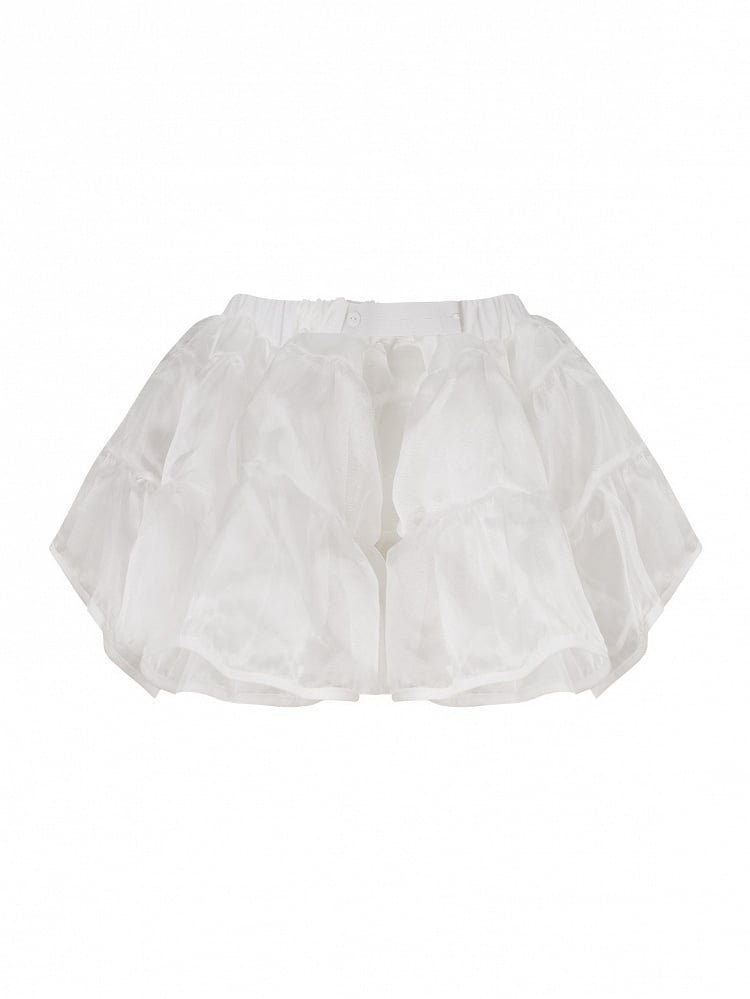 White Daily Kawaii Adjustable Petticoat with Elastic Waistband