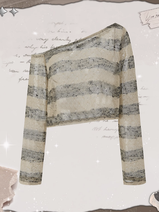 Plus Size Asymmetrical Neckline Wasteland Punk Brown Striped Coverup