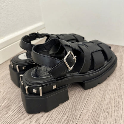 Black Cage Design Slingback Platform Sandals