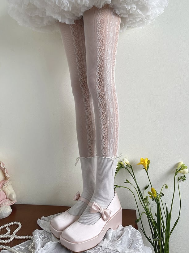 White Heart Pattern Lolita Tights